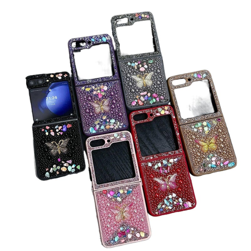 Protective Case | Pink | TPU | 3D Stone Rhinestone Butterfly Pattern | Soft Edge | Shockproof Cover for Samsung Galaxy Z Fold 6 - Image 3