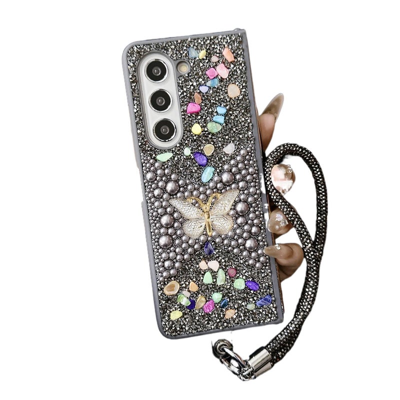 Protective Case | Pink | TPU | 3D Stone Rhinestone Butterfly Pattern | Soft Edge | Shockproof Cover for Samsung Galaxy Z Fold 6 - Image 4