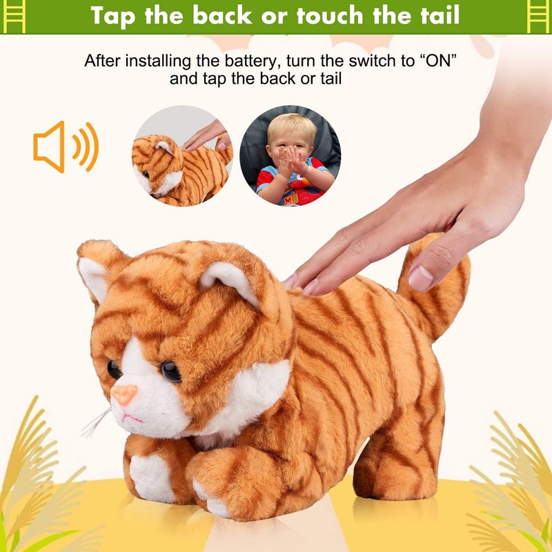 Marsjoy Pattern Yellow Plush Cat Stuffed Animal Interactive Cat Robot Toy, Barking Meow Kitten Touch Control, Electronic Cat Pet, Cat Kitty Toy, Animated Toy for Girl Kid L:12" H:8" W:5" - Image 3