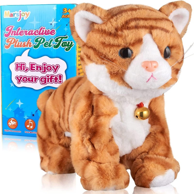 Marsjoy Pattern Yellow Plush Cat Stuffed Animal Interactive Cat Robot Toy, Barking Meow Kitten Touch Control, Electronic Cat Pet, Cat Kitty Toy, Animated Toy for Girl Kid L:12" H:8" W:5" - Image 1