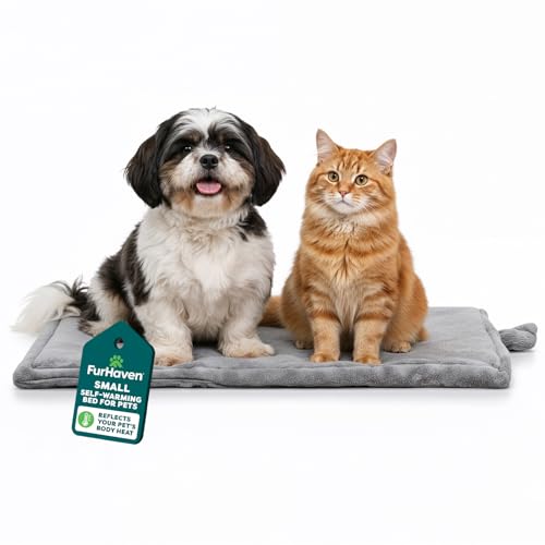 FurHaven ThermaNAP Self Warming Cat Mat Dog Bed for Crates with SelfWarming Technology for Cozy Rest Fully Machine Washable Small Plush Faux Fur Gray - Image 1