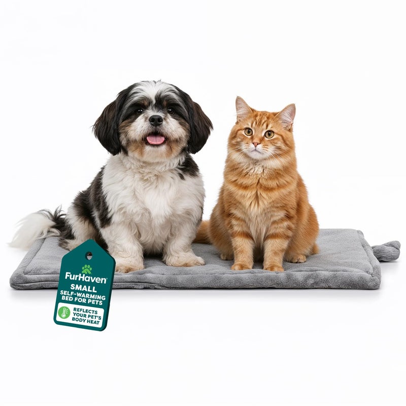 FurHaven ThermaNAP Self Warming Cat Mat Dog Bed for Crates with SelfWarming Technology for Cozy Rest Fully Machine Washable Small Plush Faux Fur Gray - Image 2