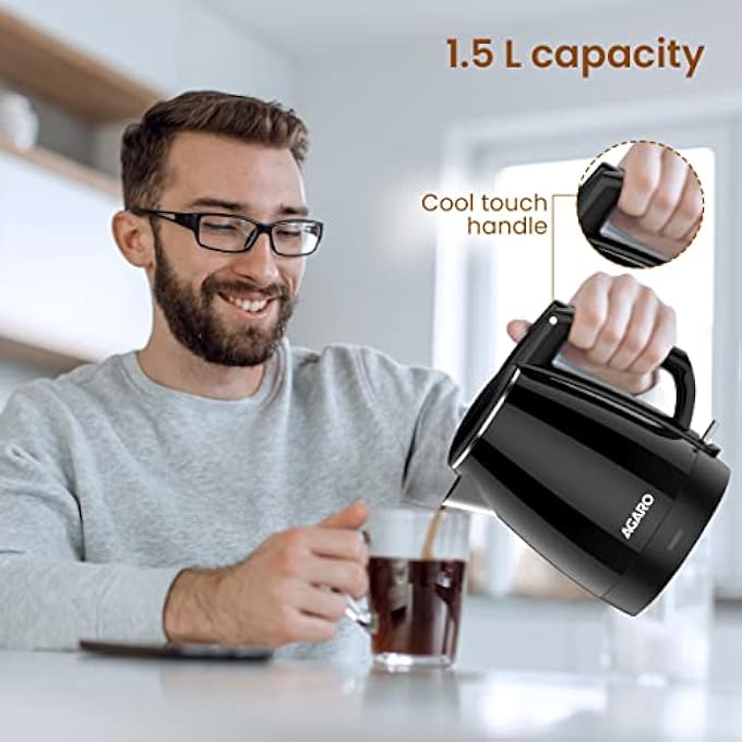 أغارو غلاية رويال مزدوجة الطبقات، سعة 15 لترًا، مزودة بطبقة مزدوجة، تحمي من الغليان الجاف، مصنوعة من الفولاذ المقاوم للصدأ الأسود، بقوة 1500 واط - Image 2