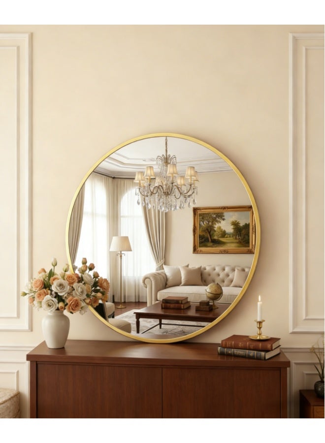 60CM Round Mirror, Circle Mirrors for Bathroom, Entryway and Living Room Wall Decor, Modern Hanging Vanity Mirror, Matte Gold Circle Decorative Wall Mirror (Round, LHJ-60*60) - Image 1