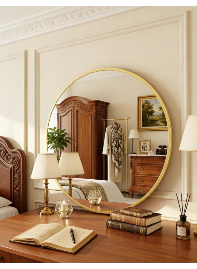 60CM Round Mirror, Circle Mirrors for Bathroom, Entryway and Living Room Wall Decor, Modern Hanging Vanity Mirror, Matte Gold Circle Decorative Wall Mirror (Round, LHJ-60*60) - Image 2