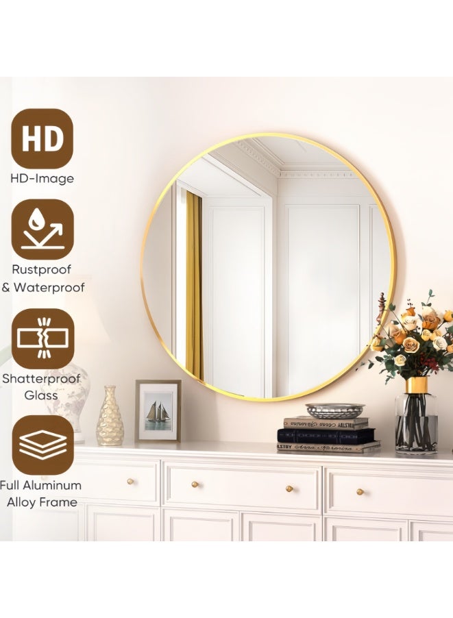 60CM Round Mirror, Circle Mirrors for Bathroom, Entryway and Living Room Wall Decor, Modern Hanging Vanity Mirror, Matte Gold Circle Decorative Wall Mirror (Round, LHJ-60*60) - Image 4