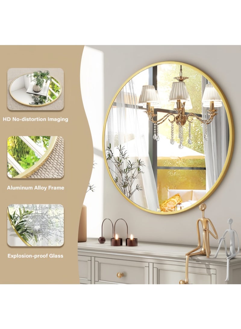 60CM Round Mirror, Circle Mirrors for Bathroom, Entryway and Living Room Wall Decor, Modern Hanging Vanity Mirror, Matte Gold Circle Decorative Wall Mirror (Round, LHJ-60*60) - Image 5