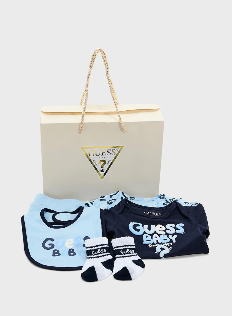 GUESS Kids  2 Pack Bodysuit, Bib, Socks & Pants Gift Set