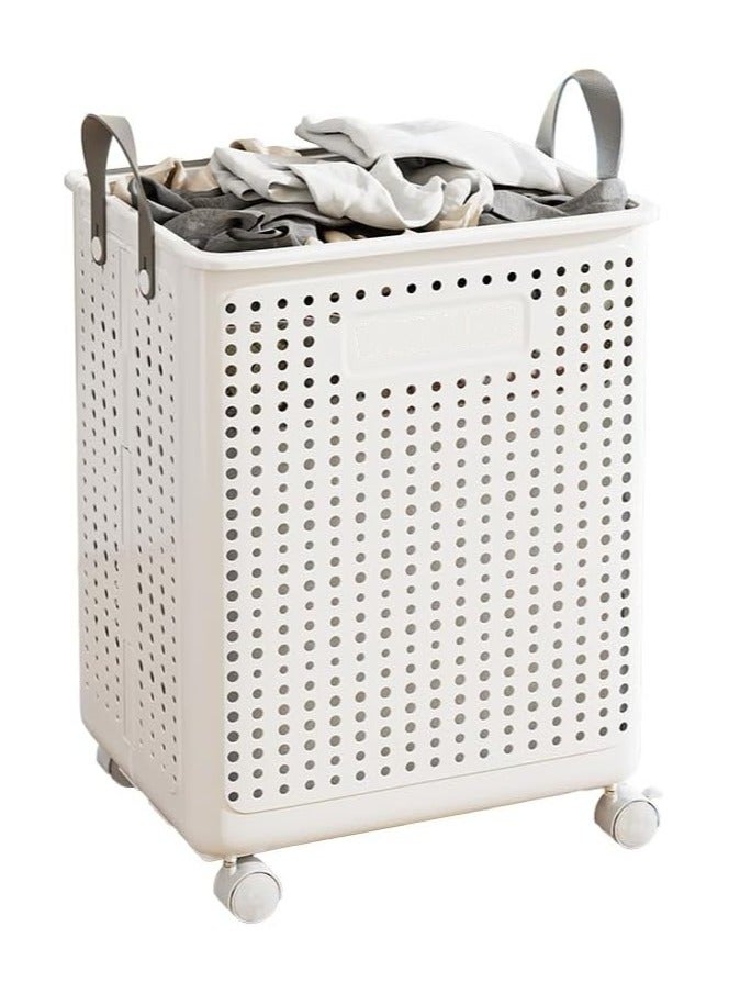 DELGREEN Foldable Laundry Basket, Large Capacity Portable Dirty Laundry Basket with Wheels, Lightweight Foldable Laundry Bin, Space-Saving Laundry Hamper, for Home, Laundry, Travel White - Image 1