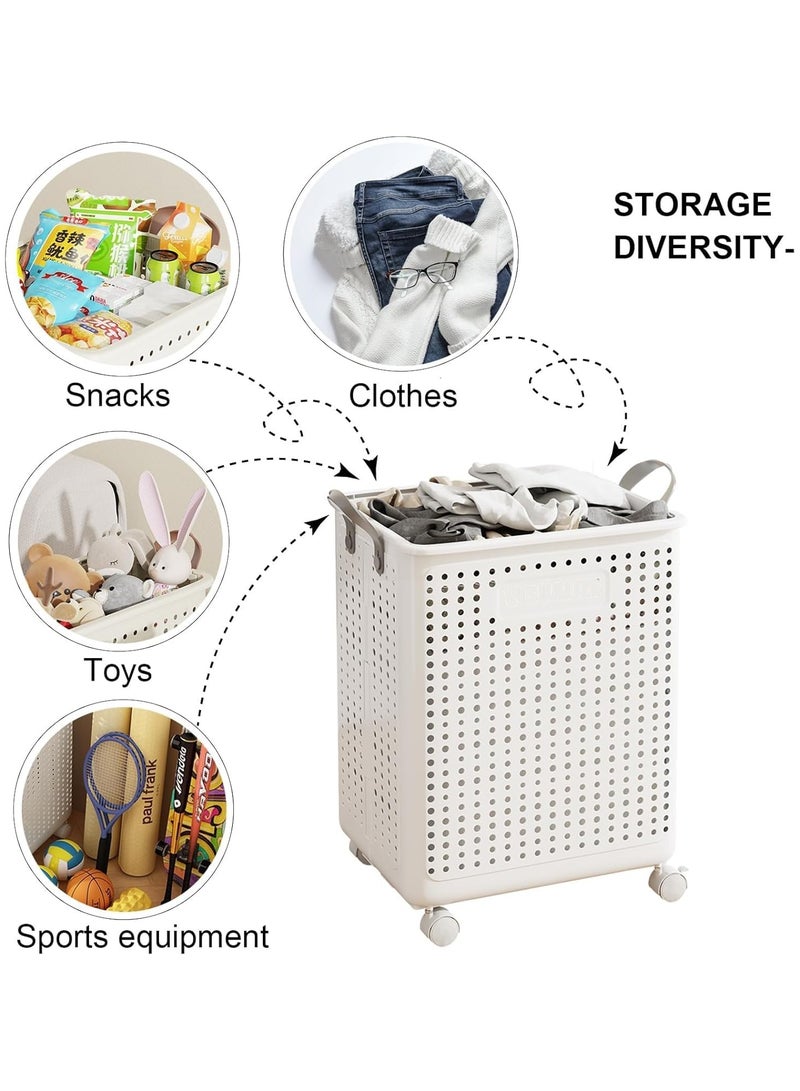 DELGREEN Foldable Laundry Basket, Large Capacity Portable Dirty Laundry Basket with Wheels, Lightweight Foldable Laundry Bin, Space-Saving Laundry Hamper, for Home, Laundry, Travel White - Image 3