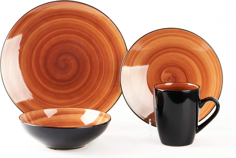 HomeVss Sonoma Stoneware 16pc Dinnerware Set Outside Black  Inside Hand Painting Color Spice - Image 3