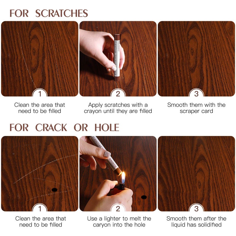 SEISSO Wood Furniture Markers Touch Up, Wood Furniture Scratch Repair Kit, Wood Filler Wax Stick for Wooden Floor Table Door Cabinet 10 Colors - Image 4