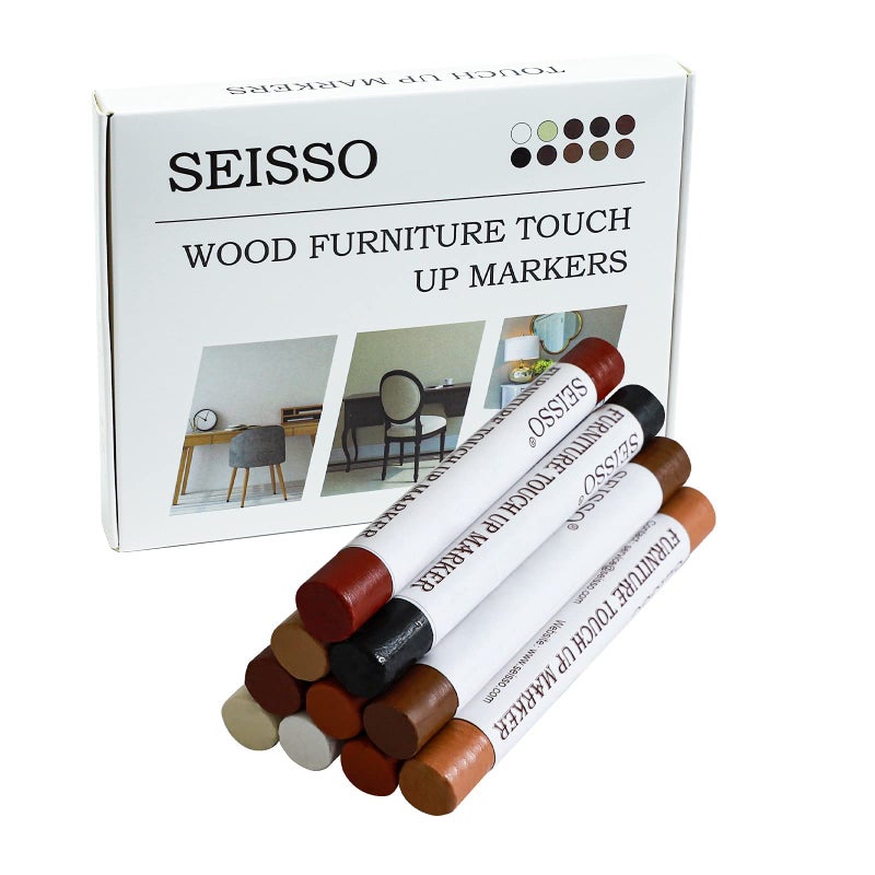 SEISSO Wood Furniture Markers Touch Up, Wood Furniture Scratch Repair Kit, Wood Filler Wax Stick for Wooden Floor Table Door Cabinet 10 Colors - Image 1