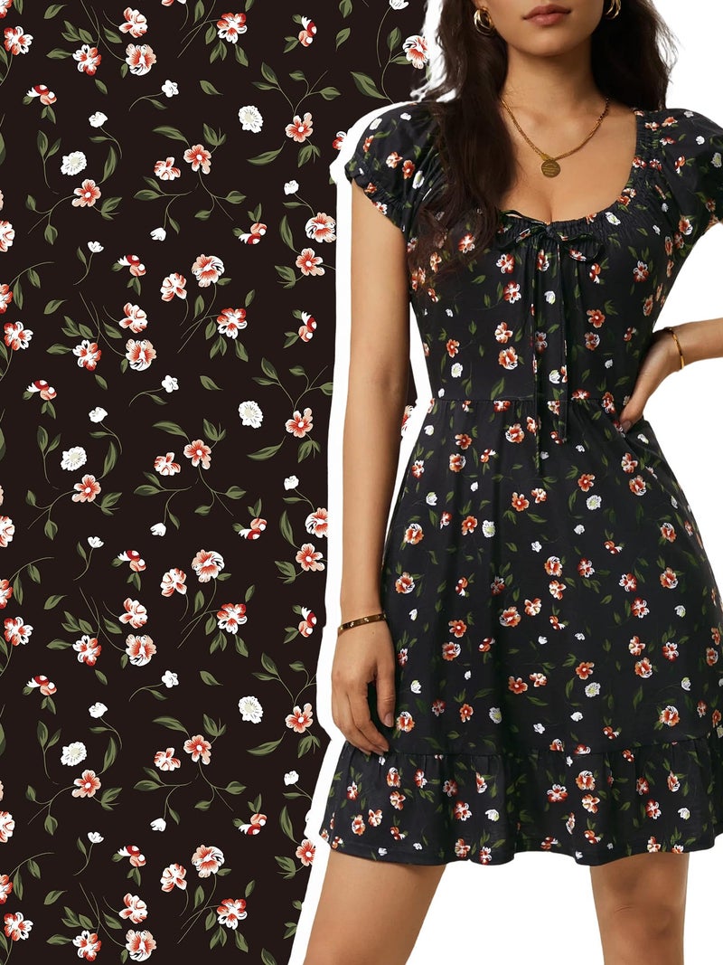 HUHOT Short Petite Dresses for Women 5 Ft Summer Casual Milkmaid Sun Dress Vacation Teen 2026 with Pockets Mini Sundresss Flower Spring Cap Sleeve Aline Beach Wedding Black Floral - Image 2