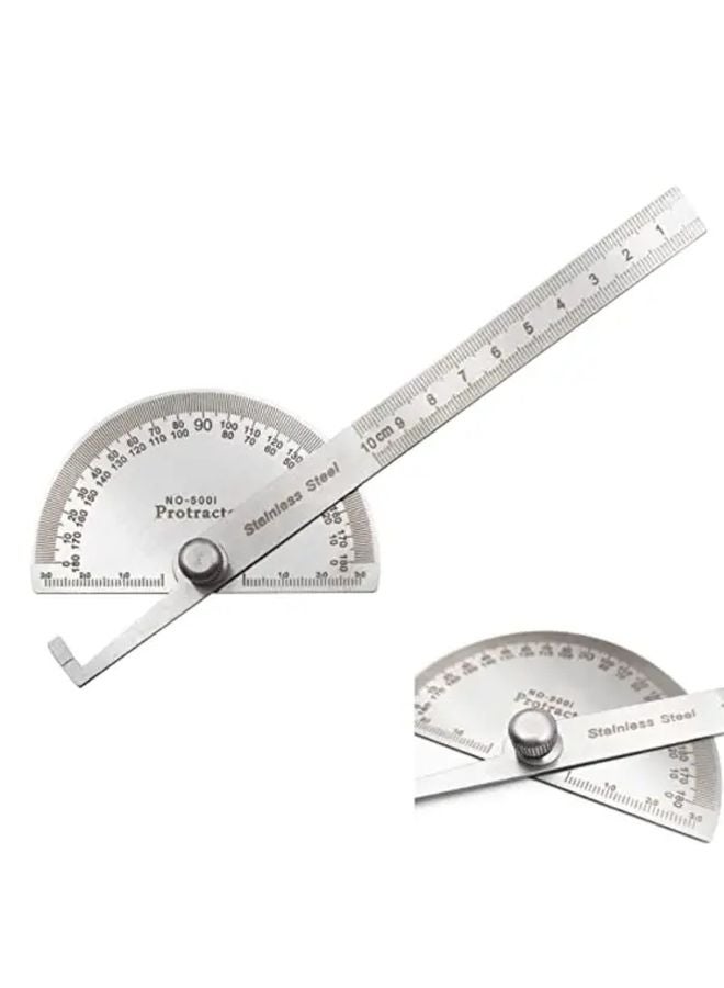 Stainless Steel Angle Protractor Ruler 0 180 Degrees Adjustable Arm Silvery - Image 1