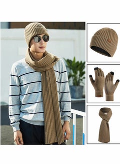 Generic 3Pcs Winter Beanie Hat Scarf Gloves Set for Men Womens Ski Cap Touch Screen Mittens Suit Couples Matching Hats for Men Women  - Image 4