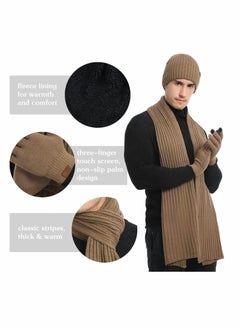 Generic 3Pcs Winter Beanie Hat Scarf Gloves Set for Men Womens Ski Cap Touch Screen Mittens Suit Couples Matching Hats for Men Women  - Image 3
