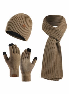 Generic 3Pcs Winter Beanie Hat Scarf Gloves Set for Men Womens Ski Cap Touch Screen Mittens Suit Couples Matching Hats for Men Women  - Image 1
