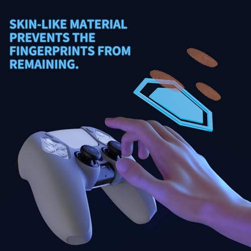 playvital غطاء سيليكون مضاد للانزلاق من سلسلة بلاي فيتال للطراز القابل للتوصيل لجهاز تحكم ps5، غلاف مطاطي ناعم لجهاز تحكم ps5 يتناسب مع محطة الشحن مع أغطية قبضة الإبهام - رمادي - Image 5