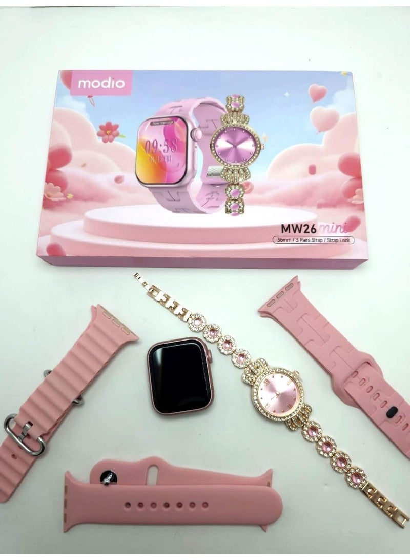 موديو ساعة موديو الذكية الصغيرة MW26 - شاشة مدمجة 36 مم، 3 أزواج من الأشرطة، قفل حزام متضمن، تتبع اللياقة البدنية، إشعارات ذكية، عمر بطارية طويل - Image 4