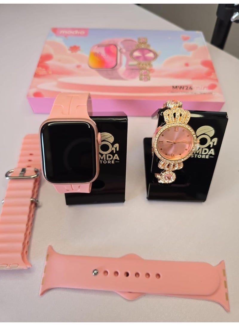 موديو ساعة موديو الذكية الصغيرة MW26 - شاشة مدمجة 36 مم، 3 أزواج من الأشرطة، قفل حزام متضمن، تتبع اللياقة البدنية، إشعارات ذكية، عمر بطارية طويل - Image 3