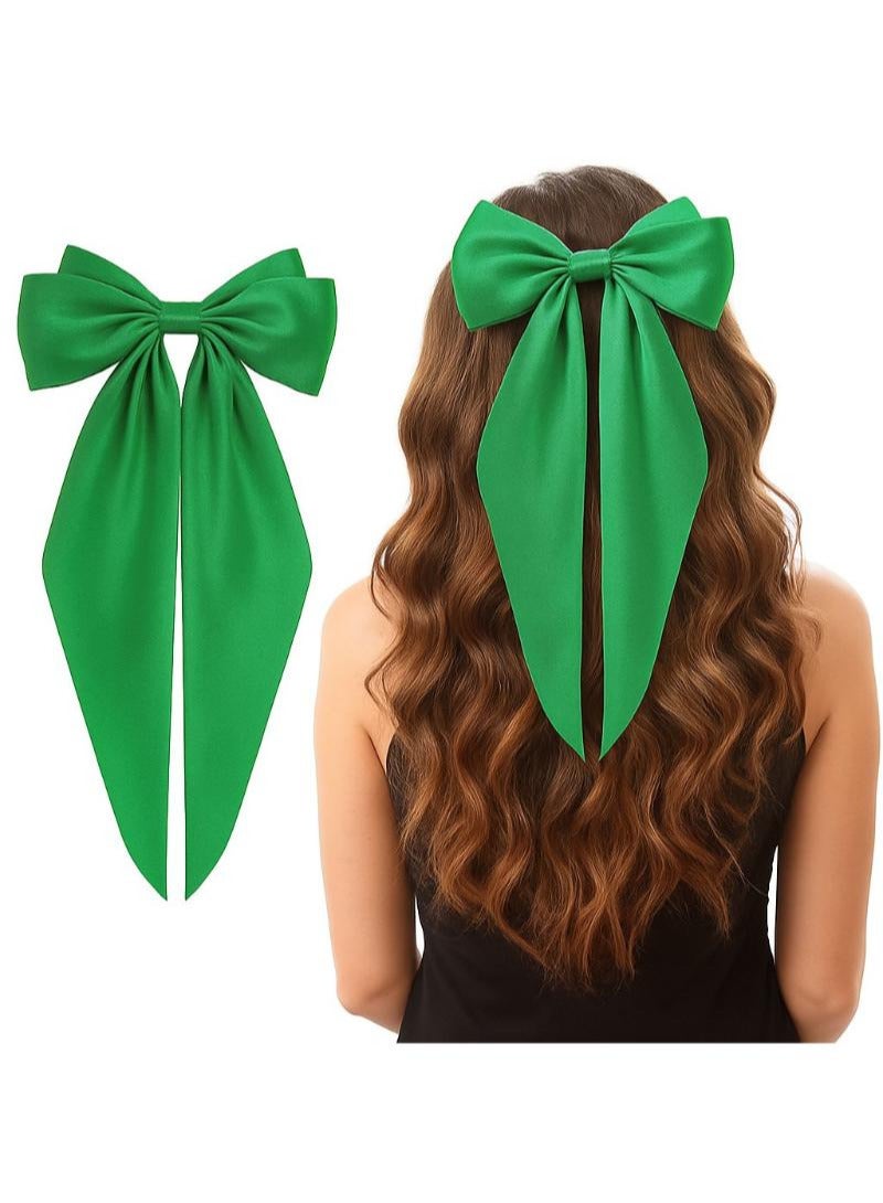 مشابك شعر WLLHYF، فيونكة كبيرة، مشابك شعر من الساتان الحريري، مشابك شعر طويلة على شكل ذيل فرنسي، دبابيس شعر معدنية، إكسسوارات شعر (أخضر)