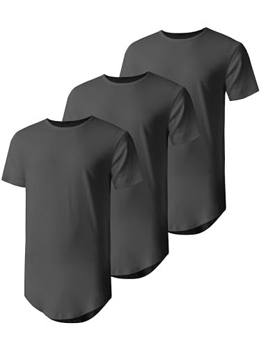 Hat and Beyond Mens Hipster Curve Hem Droptail Tee Premium Longline T Shirts (2X-Large, 3PACK Charcoal) - Image 3