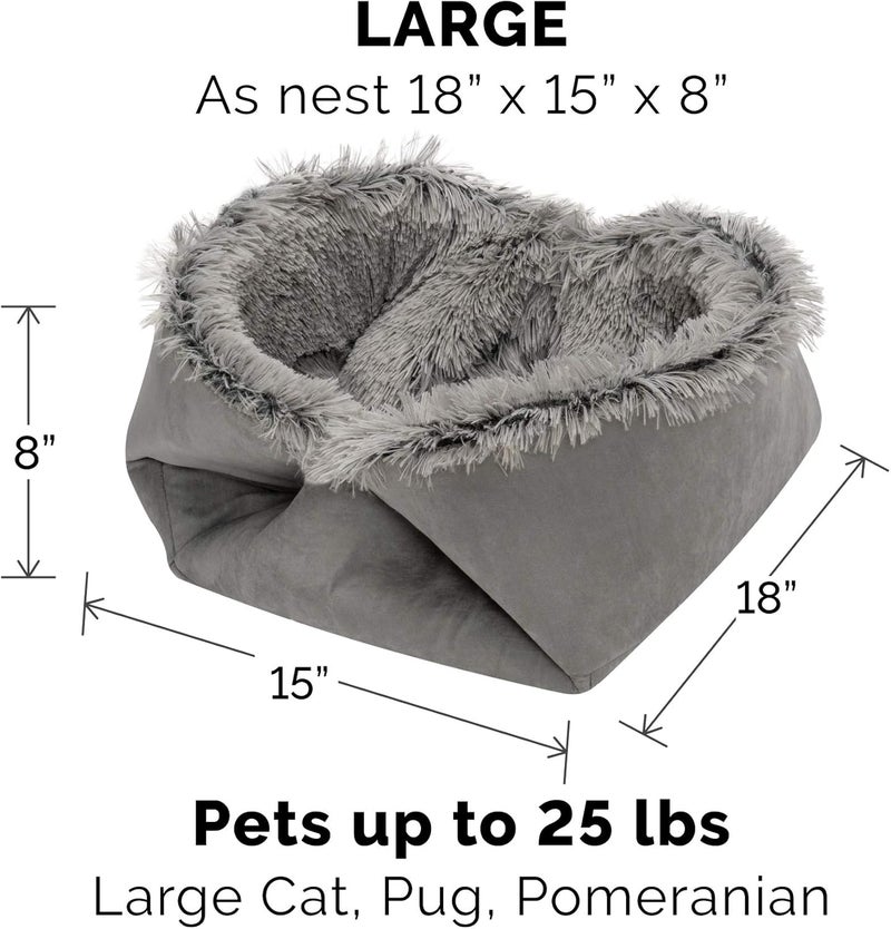 Furhaven Self-Warming Cat Bed for Indoor Cats, 4-Beds-in-1 & Washable - Plush Long Faux Fur Convertible Cuddler - Gray, Large, 35.5"L x 30.0"W x 0.5"Th - Image 2