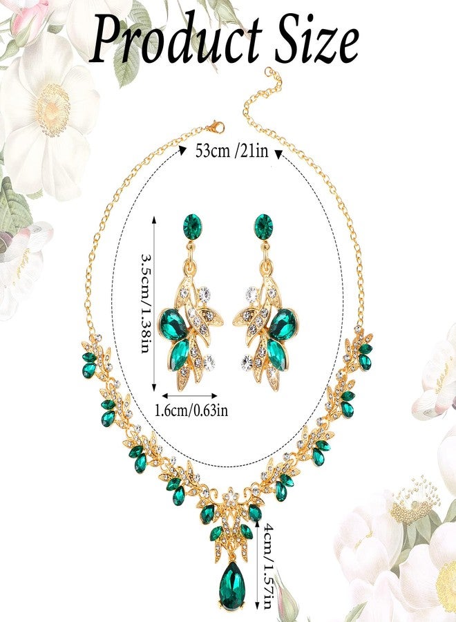 Telooco Wedding Jewelry Sets for Women Rhinestones Green Jewelry Sets for Women Luxurious Bridesmaids Bridal Necklaces Earrings, Elegant Accessories for Ball and Dinner Dresses - Image 5