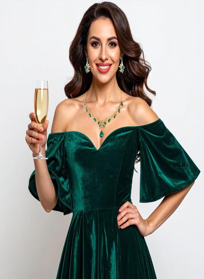 Telooco Wedding Jewelry Sets for Women Rhinestones Green Jewelry Sets for Women Luxurious Bridesmaids Bridal Necklaces Earrings, Elegant Accessories for Ball and Dinner Dresses - Image 4