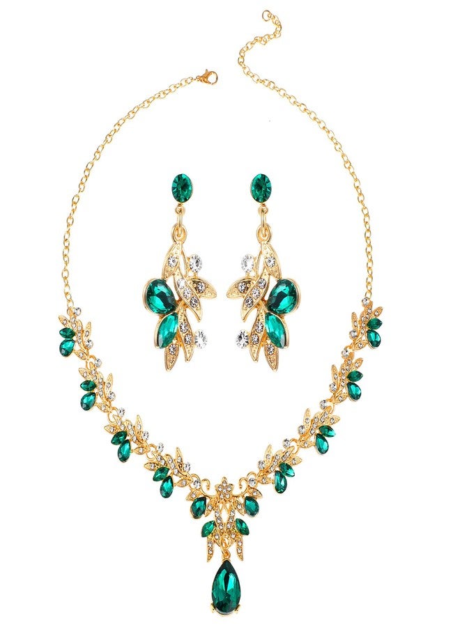 Telooco Wedding Jewelry Sets for Women Rhinestones Green Jewelry Sets for Women Luxurious Bridesmaids Bridal Necklaces Earrings, Elegant Accessories for Ball and Dinner Dresses - Image 1