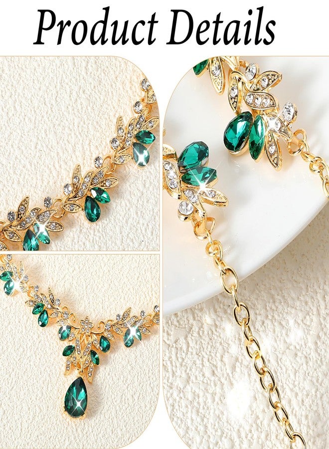 Telooco Wedding Jewelry Sets for Women Rhinestones Green Jewelry Sets for Women Luxurious Bridesmaids Bridal Necklaces Earrings, Elegant Accessories for Ball and Dinner Dresses - Image 2