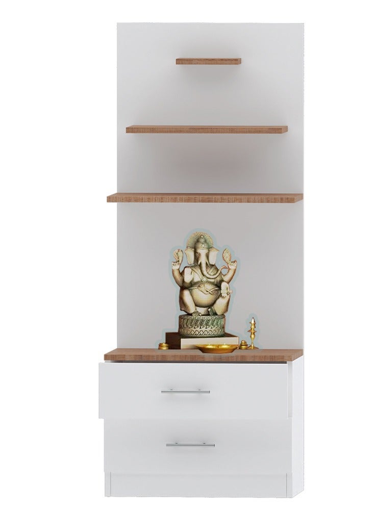 ماهاماي ماندير خشبي حديث من ماهماي، معبد مع درجين لتخزين أساسيات بوجا و3 أرفف لتمثال الرب، أرجل فولاذية قوية مثالية للمنزل والمكتب والمعبد - بلوط أريزونا البني - Image 1