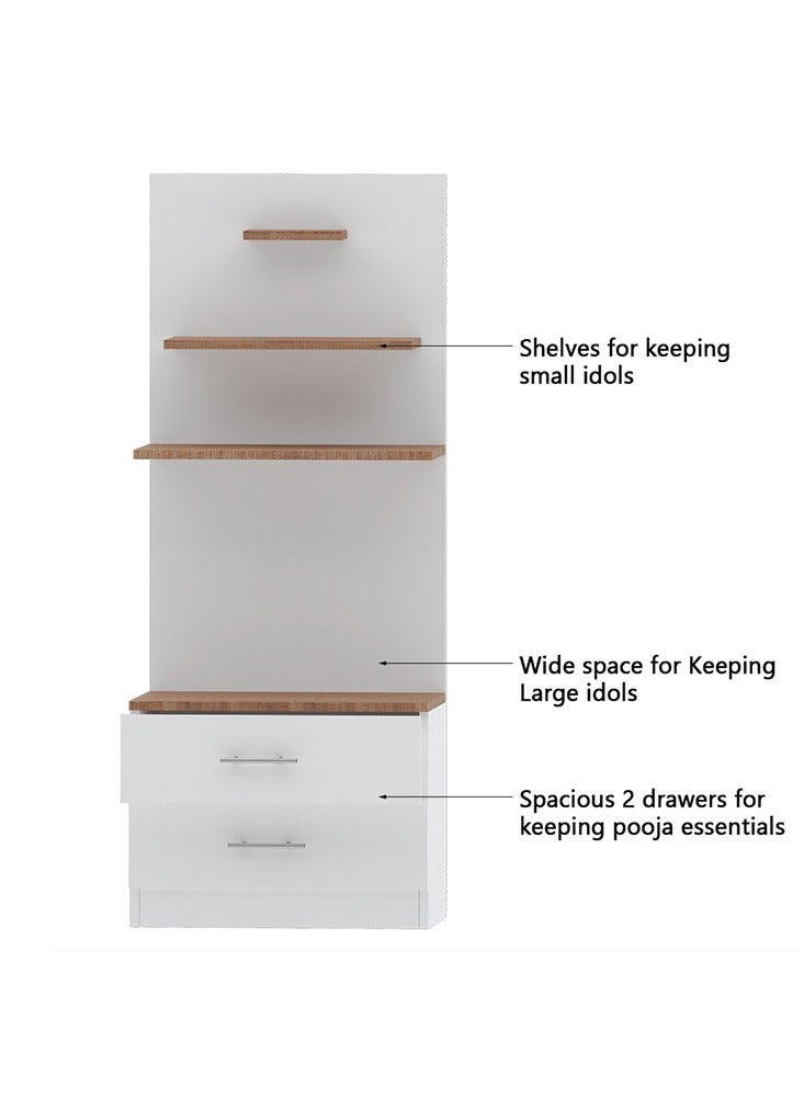 ماهاماي ماندير خشبي حديث من ماهماي، معبد مع درجين لتخزين أساسيات بوجا و3 أرفف لتمثال الرب، أرجل فولاذية قوية مثالية للمنزل والمكتب والمعبد - بلوط أريزونا البني - Image 3