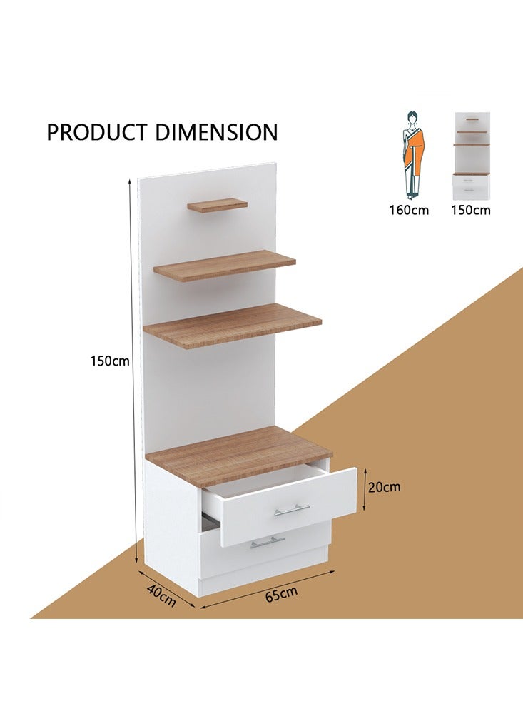 ماهاماي ماندير خشبي حديث من ماهماي، معبد مع درجين لتخزين أساسيات بوجا و3 أرفف لتمثال الرب، أرجل فولاذية قوية مثالية للمنزل والمكتب والمعبد - بلوط أريزونا البني - Image 2