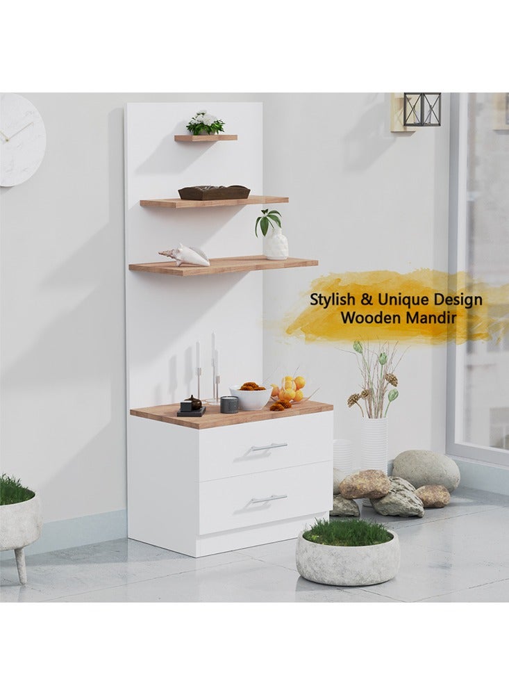 ماهاماي ماندير خشبي حديث من ماهماي، معبد مع درجين لتخزين أساسيات بوجا و3 أرفف لتمثال الرب، أرجل فولاذية قوية مثالية للمنزل والمكتب والمعبد - بلوط أريزونا البني - Image 5