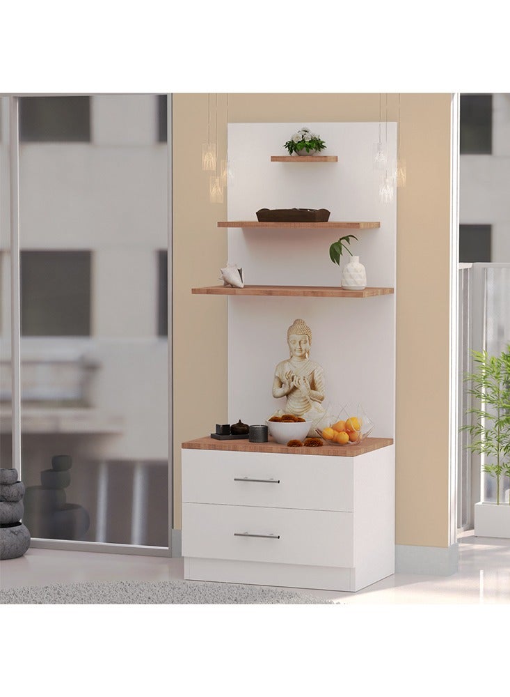 ماهاماي ماندير خشبي حديث من ماهماي، معبد مع درجين لتخزين أساسيات بوجا و3 أرفف لتمثال الرب، أرجل فولاذية قوية مثالية للمنزل والمكتب والمعبد - بلوط أريزونا البني - Image 4