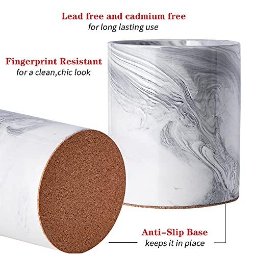 Yundu Porcelain Gray Marble Utensil Crock, Kitchen Utensil Holder for Countertop, 7″ Large Size for Storage,Table-Protection Cork Mat - Image 3