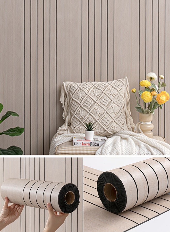 نوايوو ألواح جدارية ثلاثية الأبعاد سميكة بنقشة حبيبات الخشب - 300 سم × 40 سم، ألواح جدارية ذاتية اللصق من مادة PVC عازلة للصوت، ورق جدران سهل اللصق لتزيين المنزل، غرفة المعيشة، غرفة النوم (9-5-BK) - Image 1