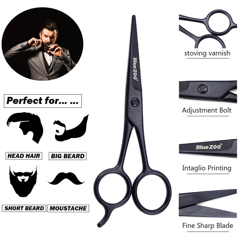BlueZOO Beard Mustache Scissors and Comb Kit with PU Storage Bag, Rounded Safety Nose Hair Scissor for Men and Women Care Grooming, Ear Trimming Tool, Shears for Personal Grooming, Cutting & Styling - Image 2