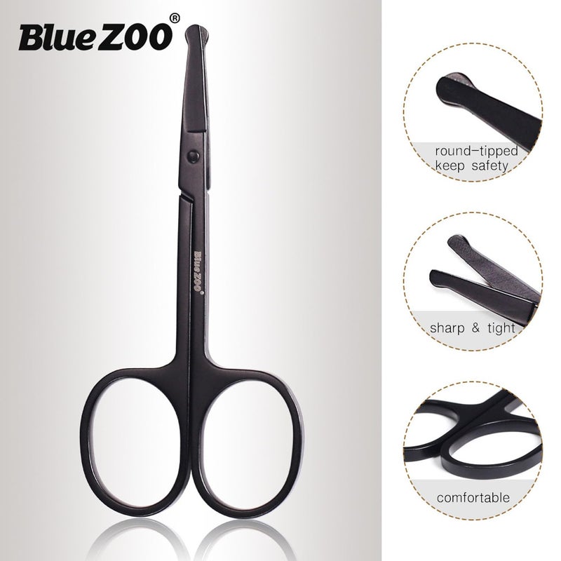 BlueZOO Beard Mustache Scissors and Comb Kit with PU Storage Bag, Rounded Safety Nose Hair Scissor for Men and Women Care Grooming, Ear Trimming Tool, Shears for Personal Grooming, Cutting & Styling - Image 4