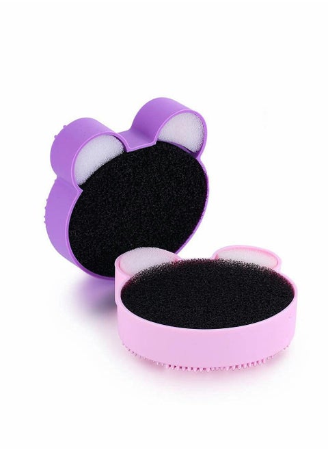 2 Pack Makeup Brush Cleaning Mat with Color Removal Sponge in 1 Design Silicone Cleaner Pad for Dry Switch and Wet Quickly Easily Clean Brushes Purple Pink