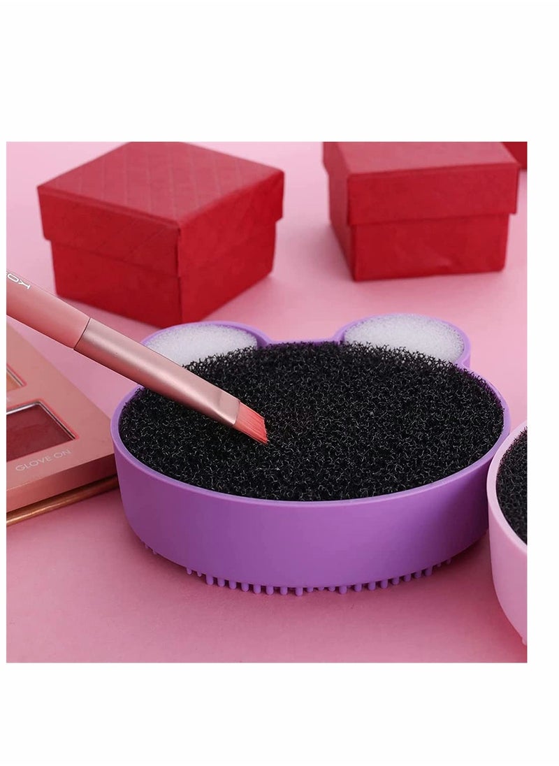 SYOSI - 2 Pack Makeup Brush Cleaning Mat with Color Removal Sponge in 1 Design Silicone Cleaner Pad for Dry Switch and Wet Quickly Easily Clean Brushes Purple Pink - Image 1