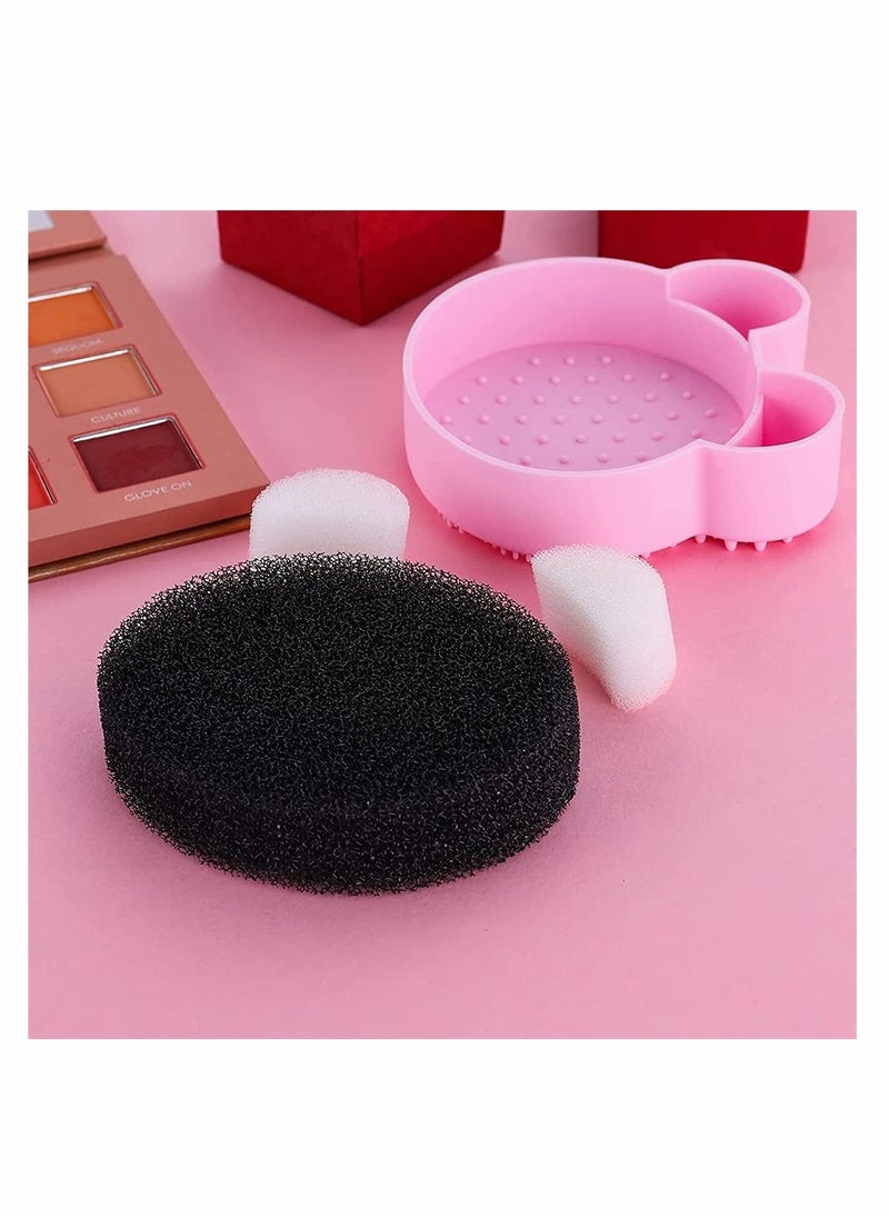 SYOSI - 2 Pack Makeup Brush Cleaning Mat with Color Removal Sponge in 1 Design Silicone Cleaner Pad for Dry Switch and Wet Quickly Easily Clean Brushes Purple Pink - Image 1