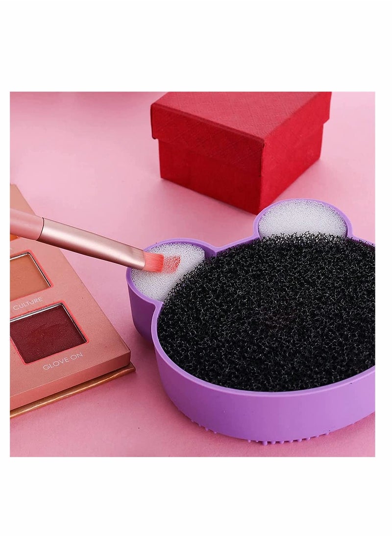 SYOSI - 2 Pack Makeup Brush Cleaning Mat with Color Removal Sponge in 1 Design Silicone Cleaner Pad for Dry Switch and Wet Quickly Easily Clean Brushes Purple Pink - Image 1