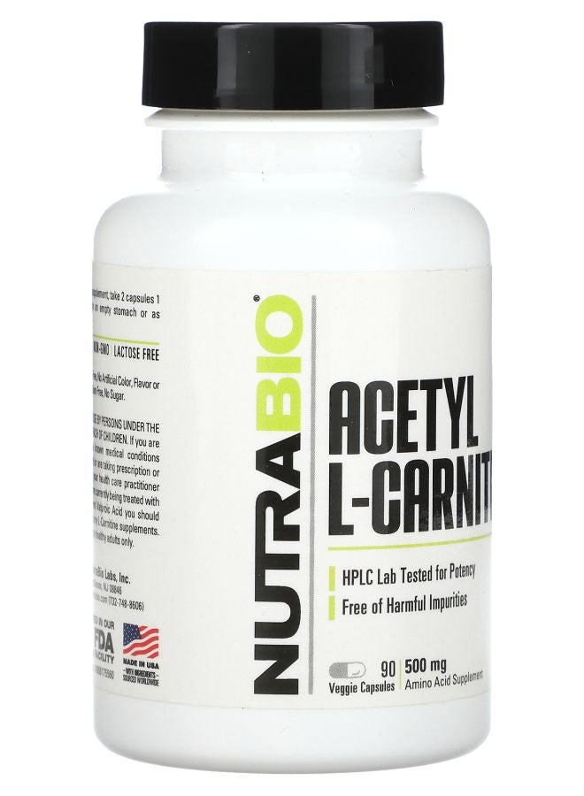 NutraBio Acetyl L-Carnitine 500 mg 90 Veggie Capsules - Image 2