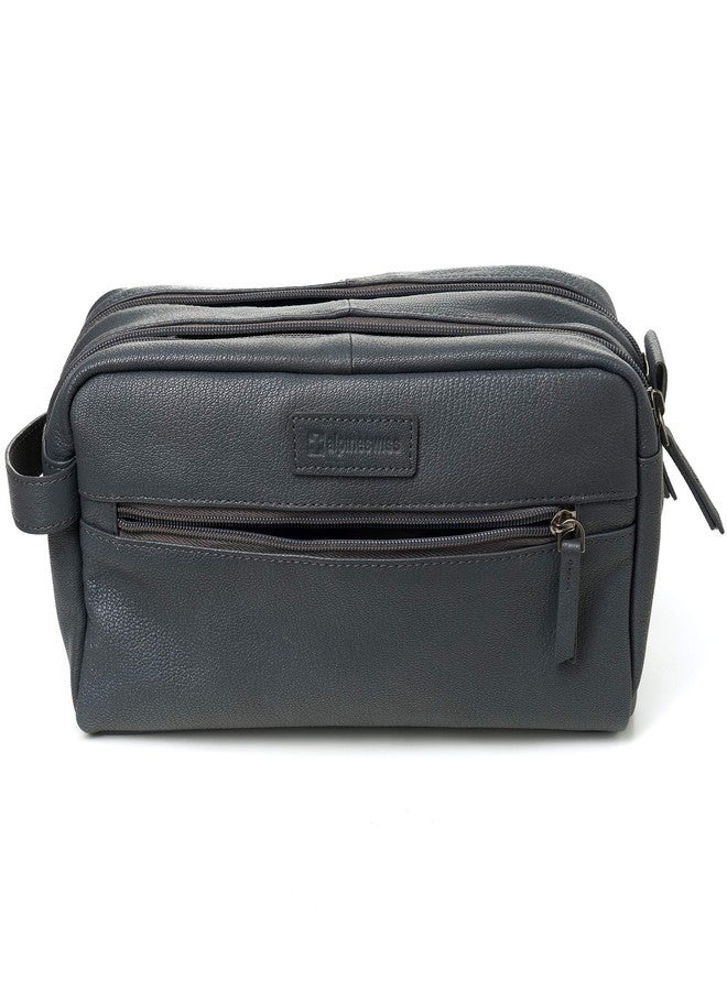 Alpine Swiss Sedona Toiletry Bag Genuine Leather Shaving Kit Dopp Kit Travel Case Gray - Image 5