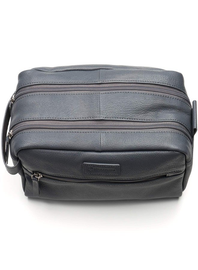 Alpine Swiss Sedona Toiletry Bag Genuine Leather Shaving Kit Dopp Kit Travel Case Gray - Image 3