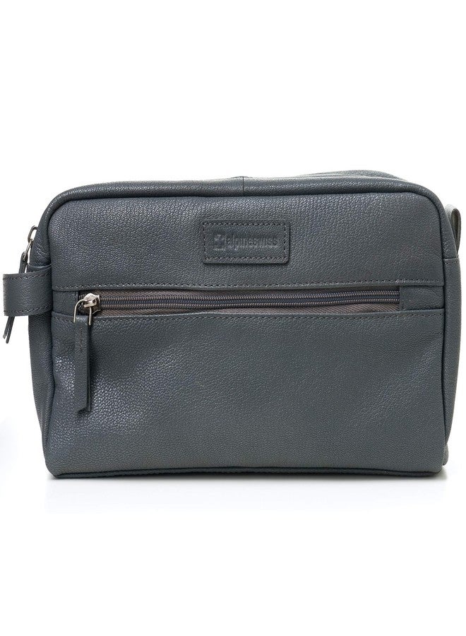 Alpine Swiss Sedona Toiletry Bag Genuine Leather Shaving Kit Dopp Kit Travel Case Gray - Image 1