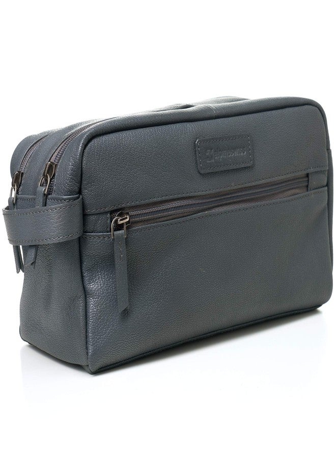 Alpine Swiss Sedona Toiletry Bag Genuine Leather Shaving Kit Dopp Kit Travel Case Gray - Image 2